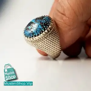 MuslimShop-Ring-Muslim-sterling-silver-gemstone-Akik-Agate-sapphire-Man-Stylish