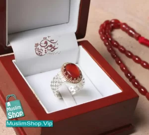 MuslimShop-Ring-Muslim-sterling-silver-gemstone-Akik-Agate-Red-Yemeni-Woman