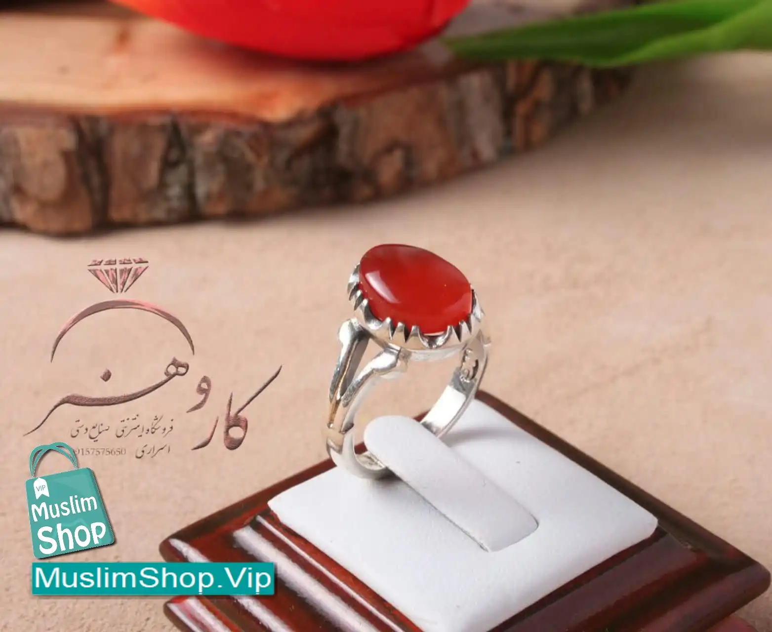 MuslimShop-Ring-Muslim-sterling-silver-gemstone-Akik-Agate-Woman-carnelian-Red