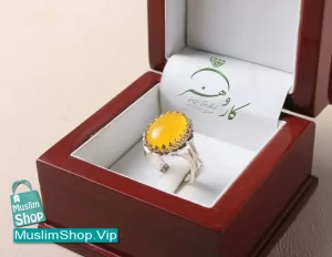 MuslimShop-Ring-Muslim-sterling-silver-gemstone-Akik-Agate-Yemeni-Yellow-Luxury