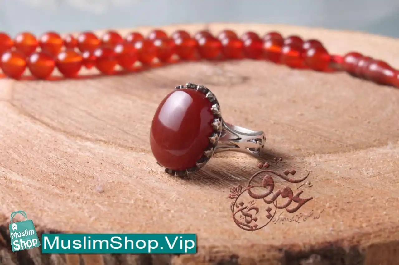 MuslimShop-Ring-Muslim-sterling-silver-gemstone-Akik-Agate-carnelian-Jasper-Red-