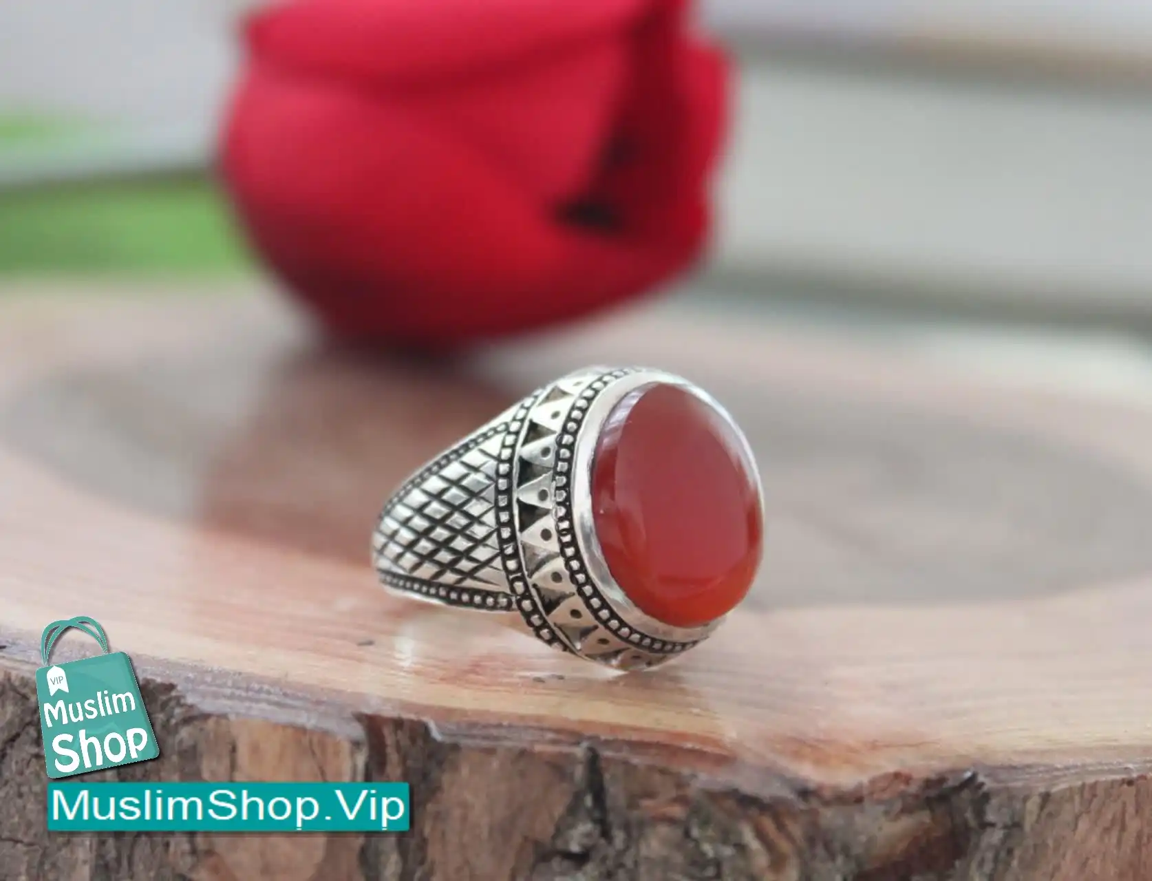 MuslimShop-Ring-Muslim-sterling-silver-gemstone-Akik-Yemeni-Agate-Red-Men