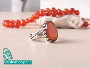 MuslimShop-Ring-Muslim-sterling-silver-gemstone-carnelian-Akik-Agate